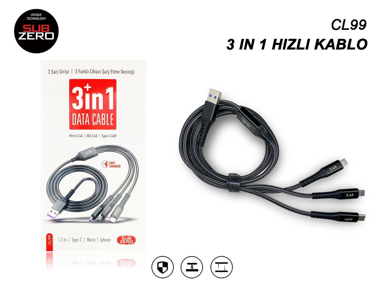 CL99 3İN1 DATALI HIZLI ŞARJ DOLUM KABLOSU